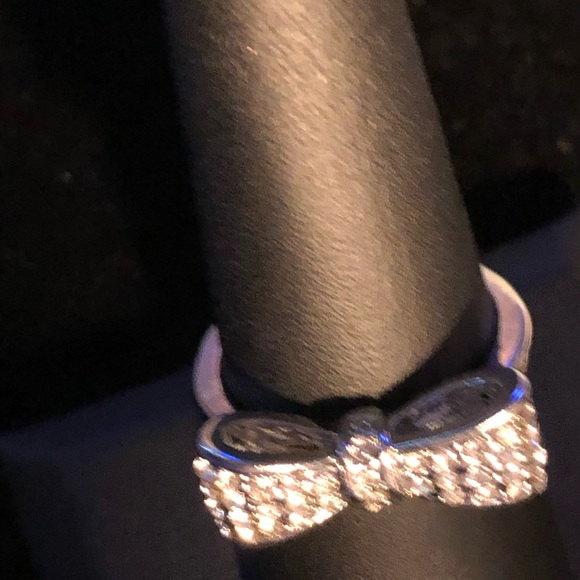 NIP 925 Silver Bowtie Ring with crystals, Size 8 - Picture 3 of 10